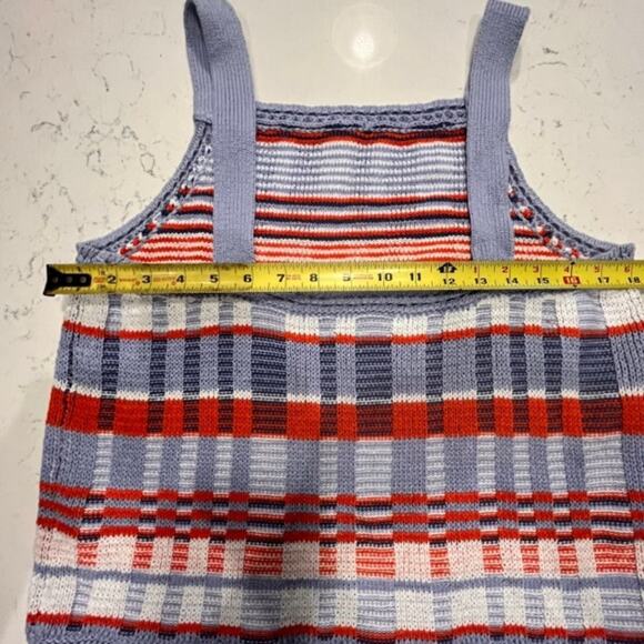 Banana Republic Crochet Cotton Plaid Halter Knit Sweater Chunky Tank Top Sz Lg - Picture 12 of 13